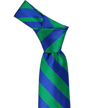 Load image into Gallery viewer, Knot on a kelly green and royal blue striped tie