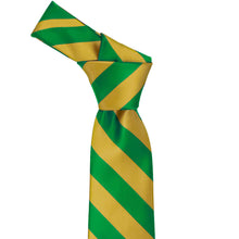 Load image into Gallery viewer, Kelly green and gold striped tie knot