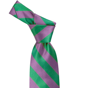 Kelly green and wisteria striped tie knot