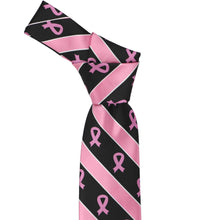 Load image into Gallery viewer, Knot on a pink and black breast cancer necktie