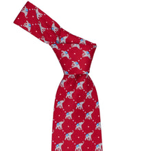 Load image into Gallery viewer, Knot on a red republican necktie with elephants