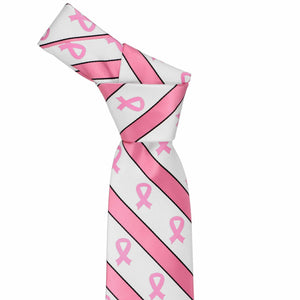 Knot on a pink and white striped breast cancer necktie