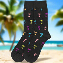 Load image into Gallery viewer, Men&#39;s themed palm tree socks on a tropical beach