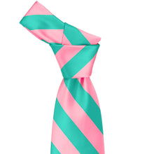 Load image into Gallery viewer, Knot on a pink and mermaid striped tie