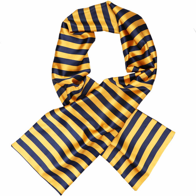 Navy blue and gold bar striped scarf