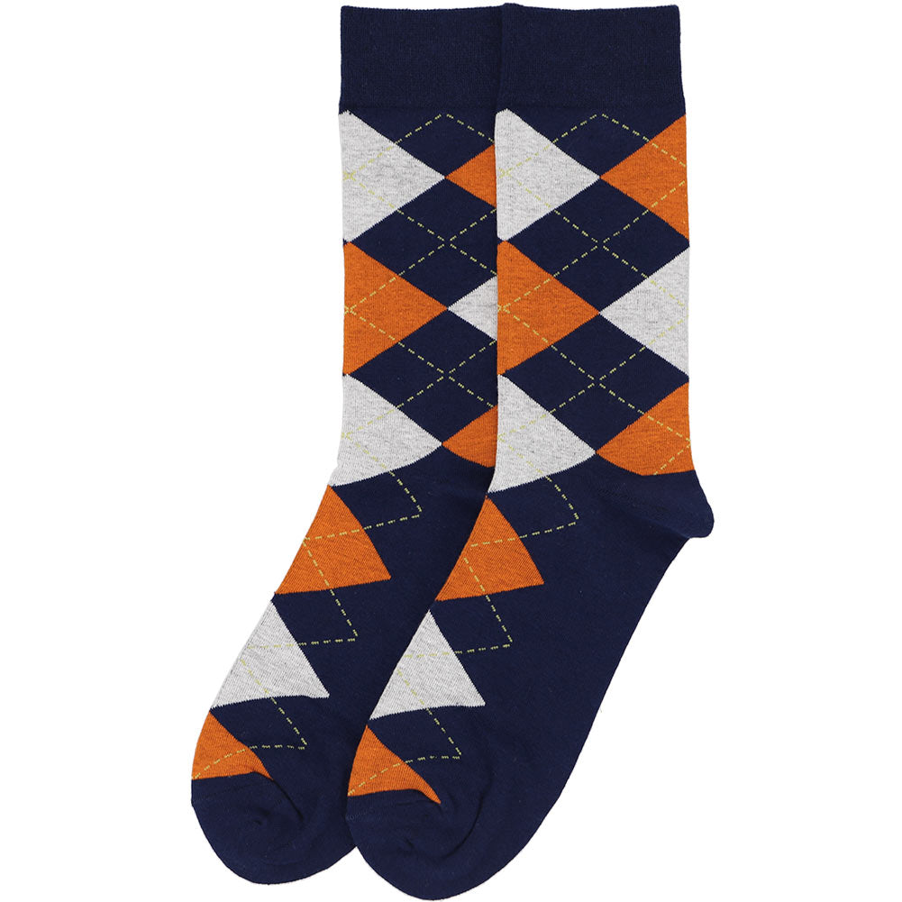 Men's Navy Blue and Orange Argyle Socks | Shop at TieMart – TieMart, Inc.