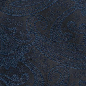 Closeup of a navy blue paisley pattern