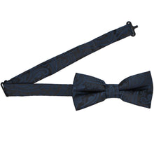 Load image into Gallery viewer, Navy paisley bow tie with an open band