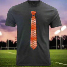 Load image into Gallery viewer, Orange football necktie t-shirt on football field