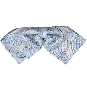 Front of a pastel blue paisley floppy bow ite