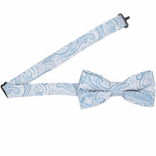 Load image into Gallery viewer, Pastel blue paisley bow tie with open band collar