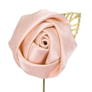 Closeup of the puff on a petal pink lapel pin