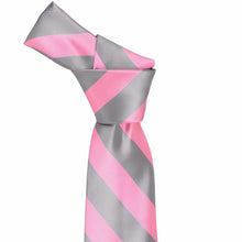 Load image into Gallery viewer, Knot on a pink and gray striped tie