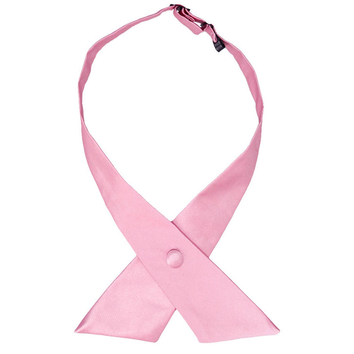 A pink crossover tie with a fabric covered snap