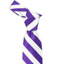 Load image into Gallery viewer, The knot on a purple and white striped tie