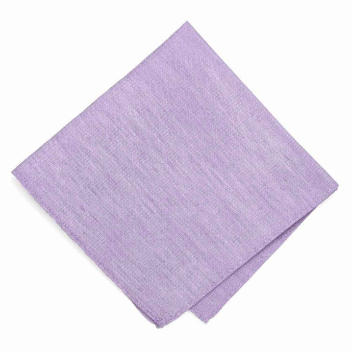 A folded light purple pocket square with a linen texture