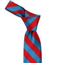 Load image into Gallery viewer, Knot on a red and blue striped tie