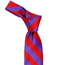 Load image into Gallery viewer, Knot on a red and purple striped tie