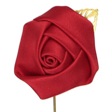 Load image into Gallery viewer, Closeup of a red flower lapel pin