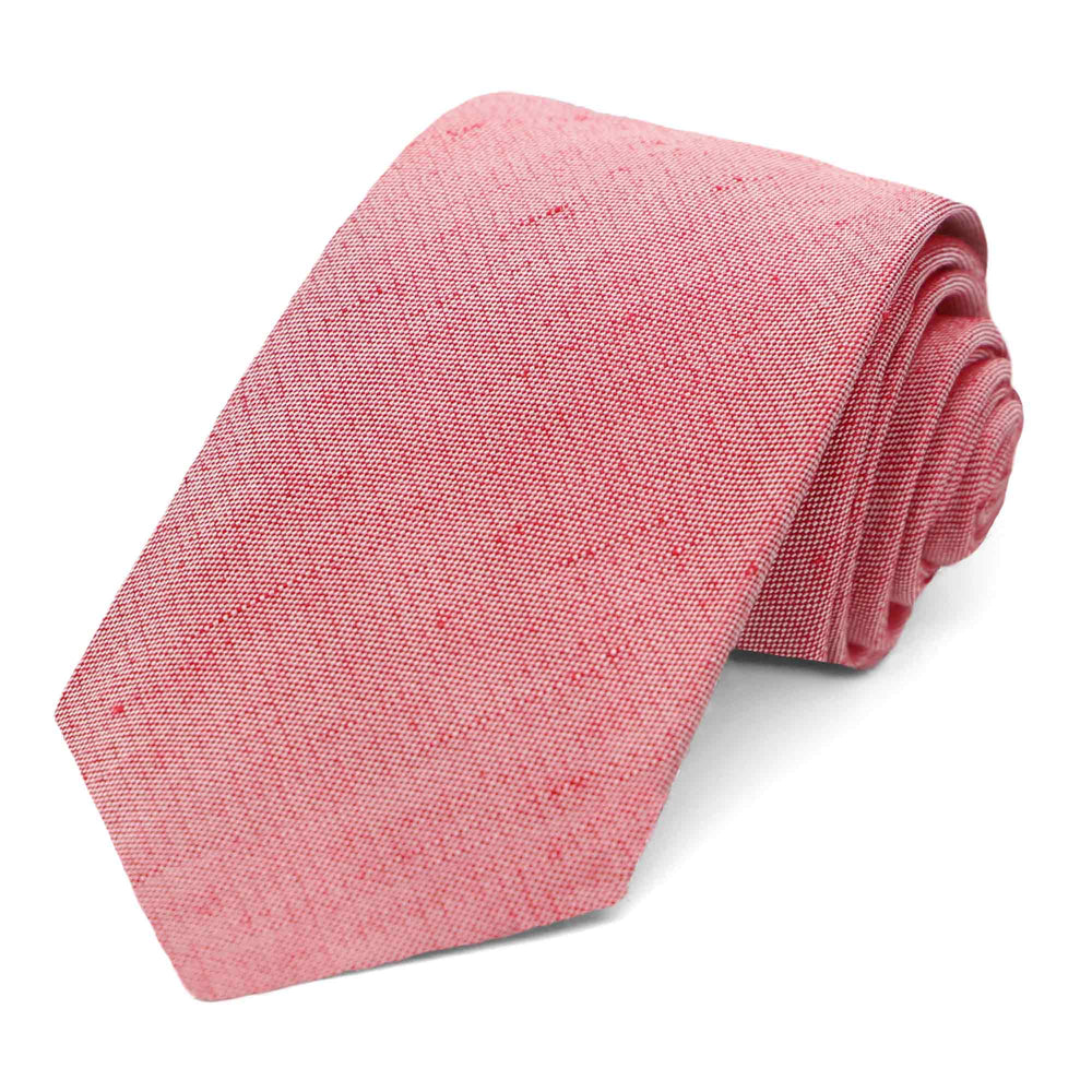 Red linen tie in a narrow width