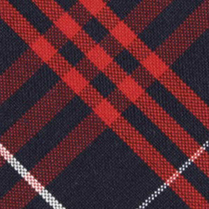 Closeup of red and navy blue plaid tie