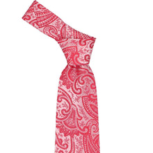 Load image into Gallery viewer, Tied knot on a red paisley necktie