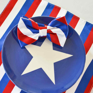 Red, white and blue striped bow tie with a star themed plate