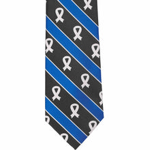 Load image into Gallery viewer, The front of a lung cancer striped ribbon tie