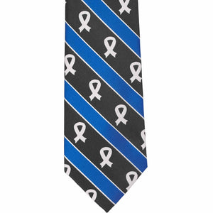 The front of a lung cancer striped ribbon tie