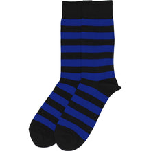 Load image into Gallery viewer, A pair of royal blue and black striped socks