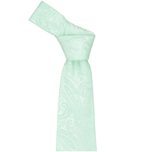 Tied knot on a seafoam necktie