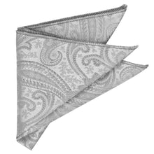 Load image into Gallery viewer, Folded silver paisley pocket square