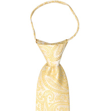 Load image into Gallery viewer, Front of a soft yellow paisley zipper tie