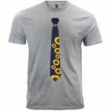 Load image into Gallery viewer, A sunflower necktie design printed on a light gray men&#39;s t-shirt