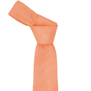 Knot on a tangerine linen tie