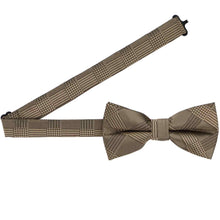 Load image into Gallery viewer, Open band collar on a toffee brown glen plaid bow tie