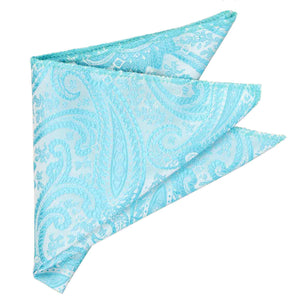 Folded turquoise paisley pocket square