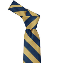 Load image into Gallery viewer, Twilight blue and light gold striped tie knot