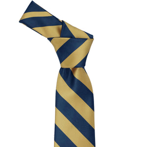 Twilight blue and light gold striped tie knot