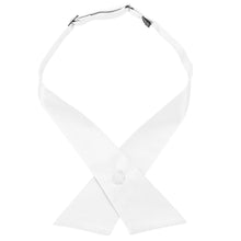 Load image into Gallery viewer, A white crossover tie with a fabric covered snap