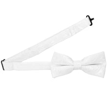 Load image into Gallery viewer, White paisley bow tie with an open band collar