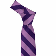 Load image into Gallery viewer, Knot on a wisteria and lapis purple striped tie