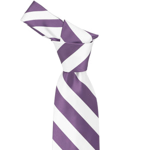 Knot on wisteria purple and white striped tie