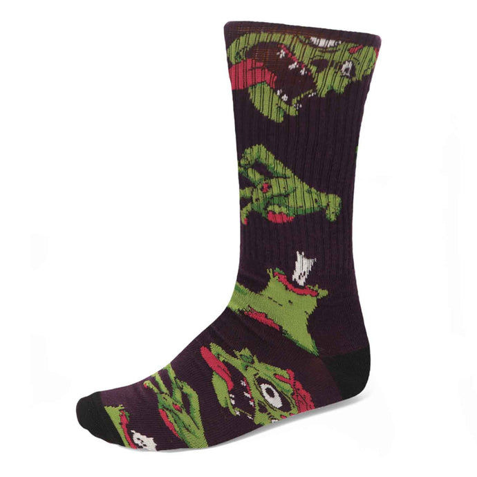 A dark purple men's sock with zombie body parts