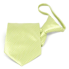 Load image into Gallery viewer, Folded view of a bright green and white chevron pattern zipper style tie