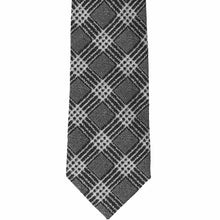 Load image into Gallery viewer, The front of a black and gray plaid extra long tie