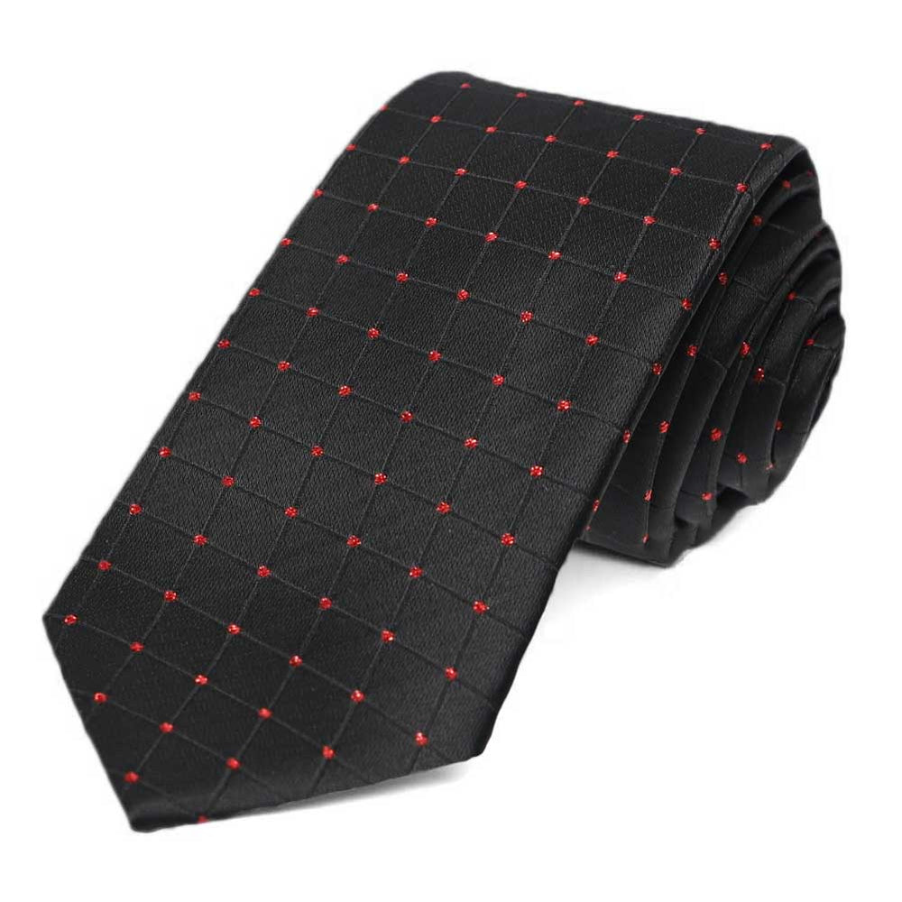 Black and Red Grid Slim Tie, 2.75