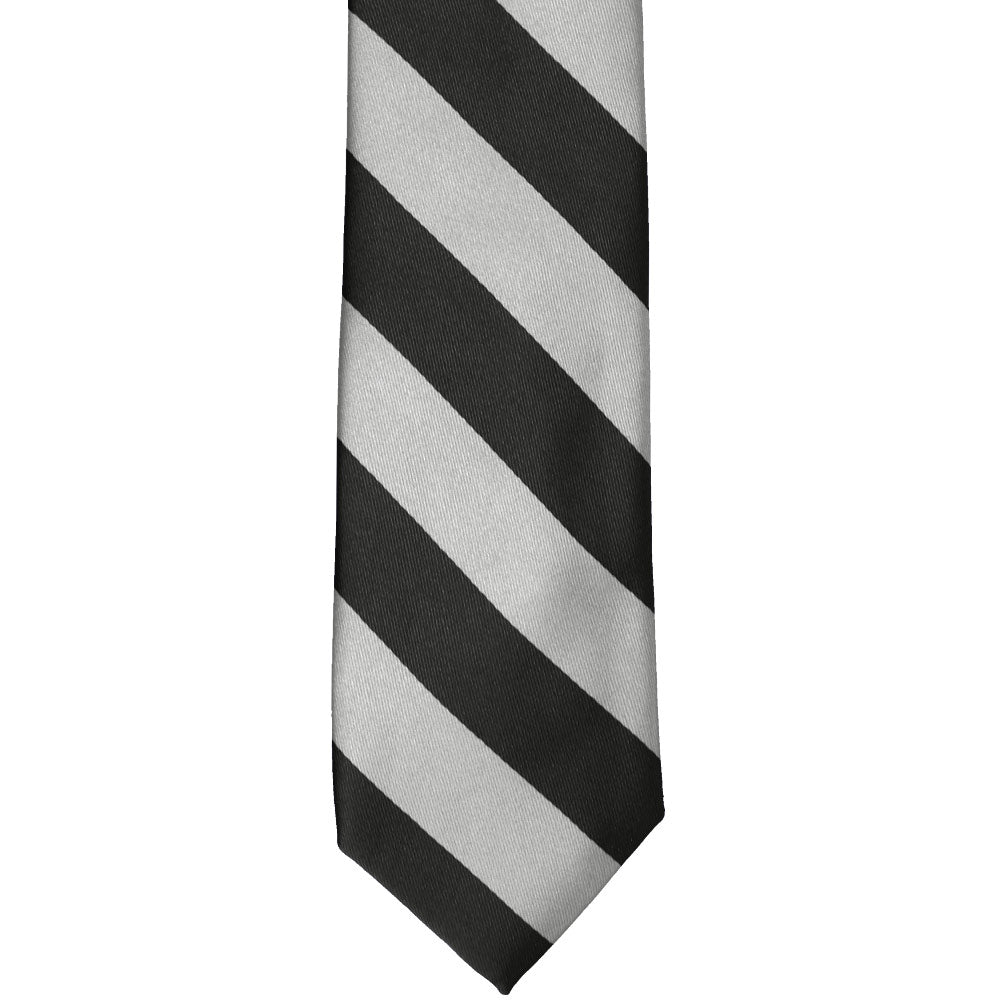 Black and Silver Striped Slim Tie, 2.5