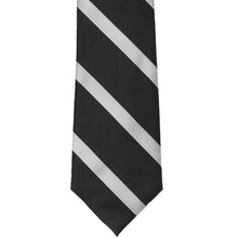 Load image into Gallery viewer, Front view of a black and silver striped extra long tie