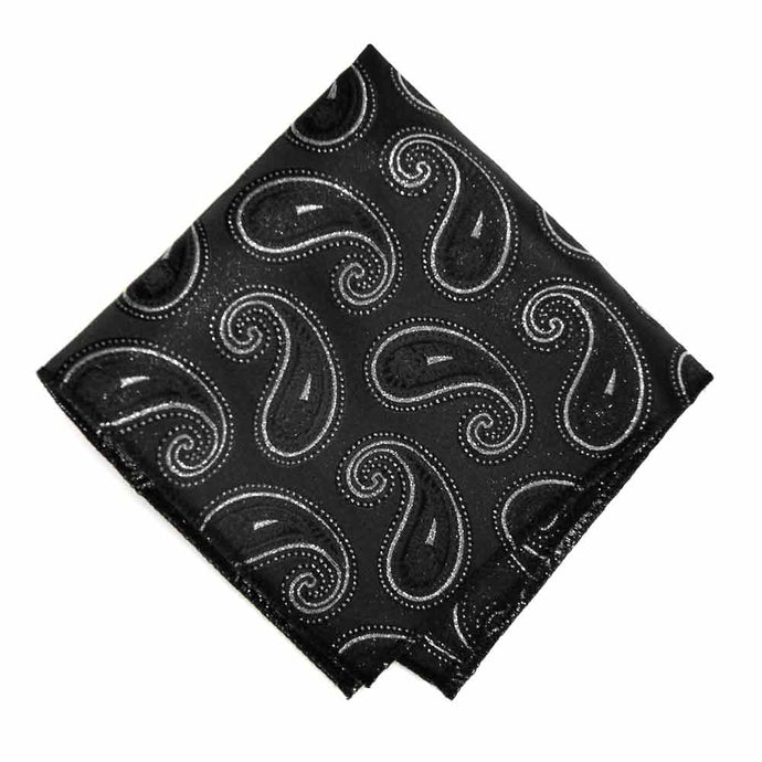 Black and Silver Berkshire Paisley Pocket Square